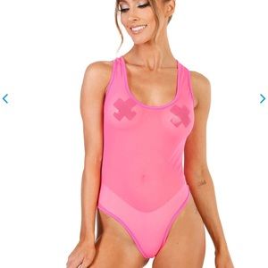 iheartraves NEON PINK MESH BODYSUIT